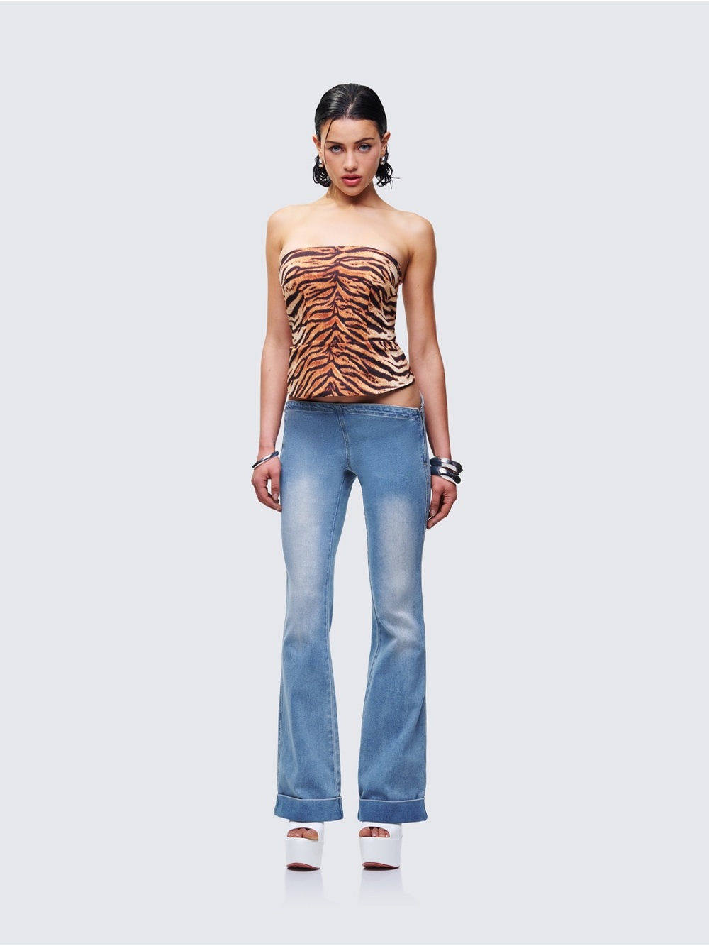 Finesse Juliana Brown Tiger Print Top M cr16-13